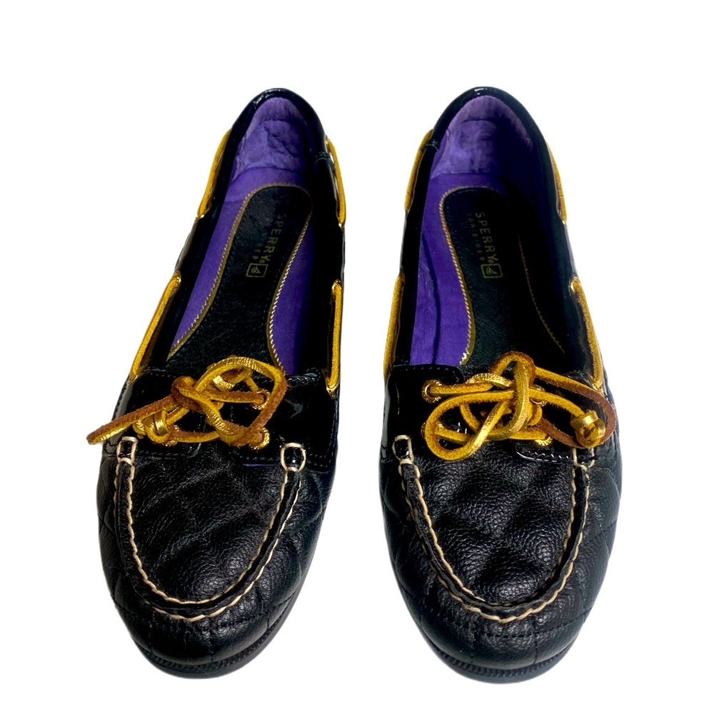 Sperry “Audrey” Black and Gold Women’s 6.5 Top Sider Quilted Shoes - Picture 1 of 7